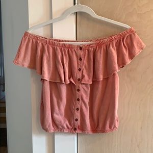 Free people off the shoulder button down crop top